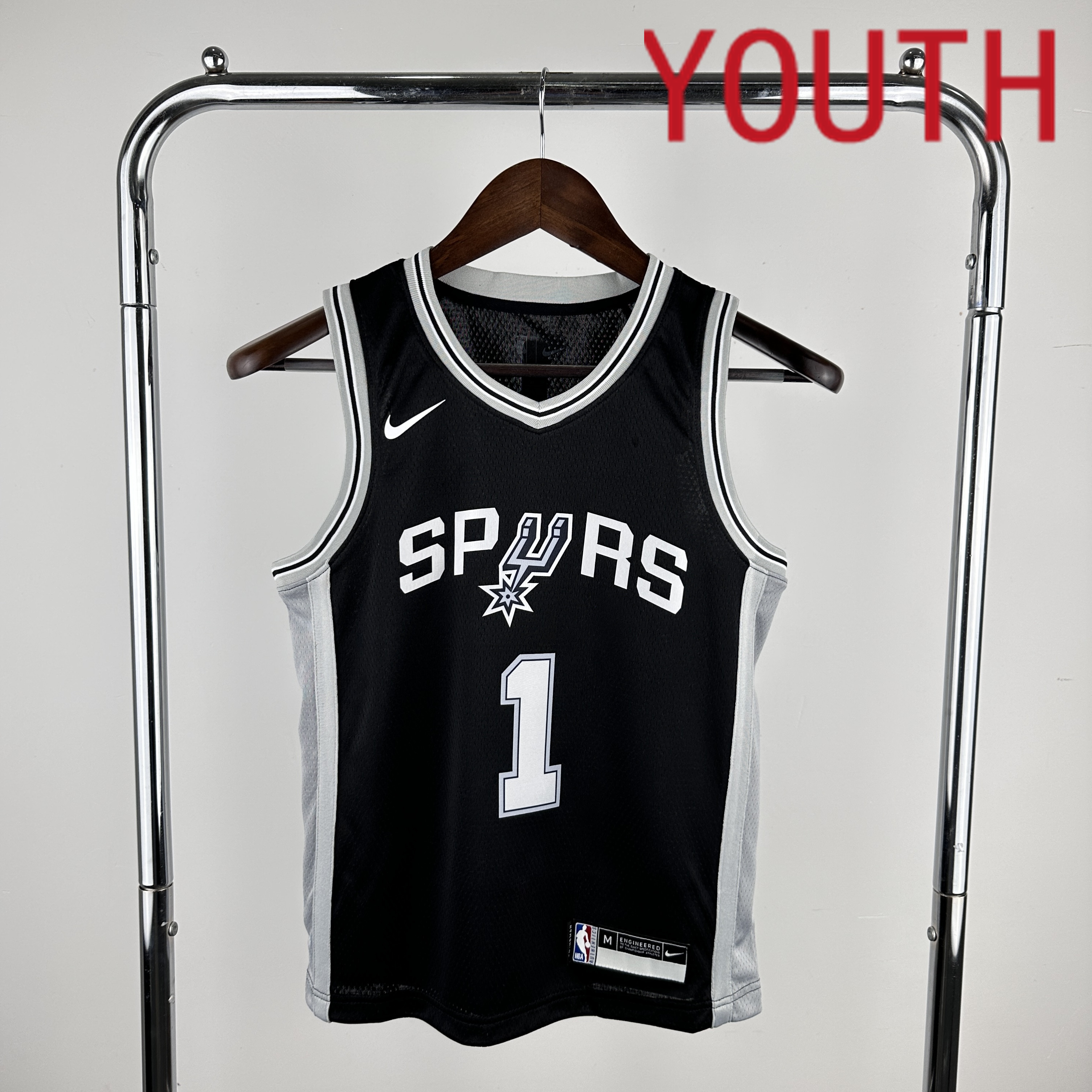 Youth San Antonio Spurs #1 Wembanyama Black Nike 2024 NBA Jersey